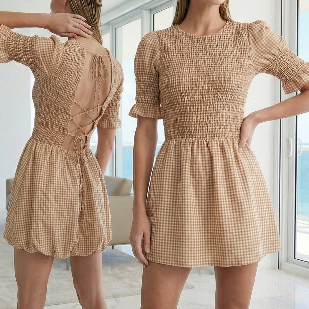 NWT $248 Anthropologie Grand Street Studio gingham mini dress
